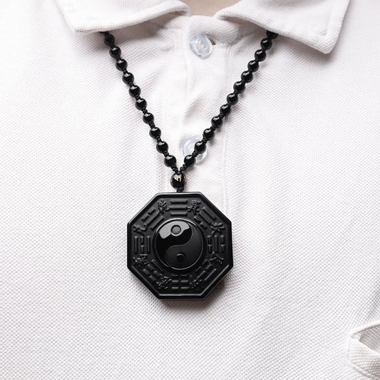 Natural Black Obsidian Yin Yang Bagua Pendant: Ultimate Protection & Balance Necklace