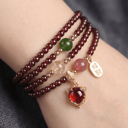 Natural Red Garnet Multi-Layer Bracelet: Love & Vitality Charm