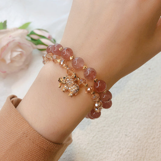 Strawberry Quartz Elephant Charm Bracelet: Joy & Love Energy