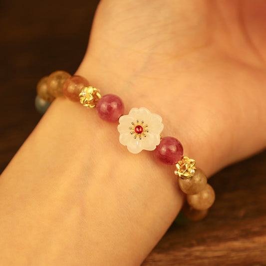 Natural Colorful Tourmaline & Jade Flower Bracelet: Full Spectrum Healing