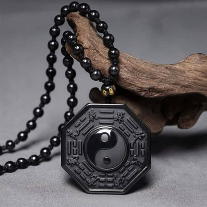 Natural Black Obsidian Yin Yang Bagua Pendant: Ultimate Protection & Balance Necklace