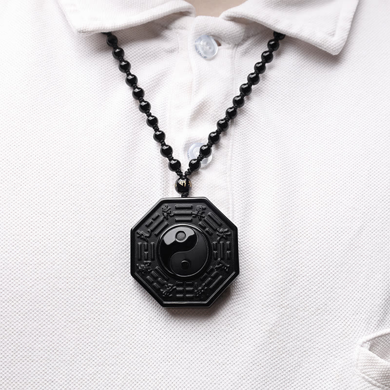 Natural Black Obsidian Yin Yang Bagua Pendant: Ultimate Protection & Balance Necklace