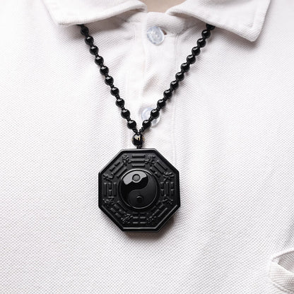 Natural Black Obsidian Yin Yang Bagua Pendant: Ultimate Protection & Balance Necklace