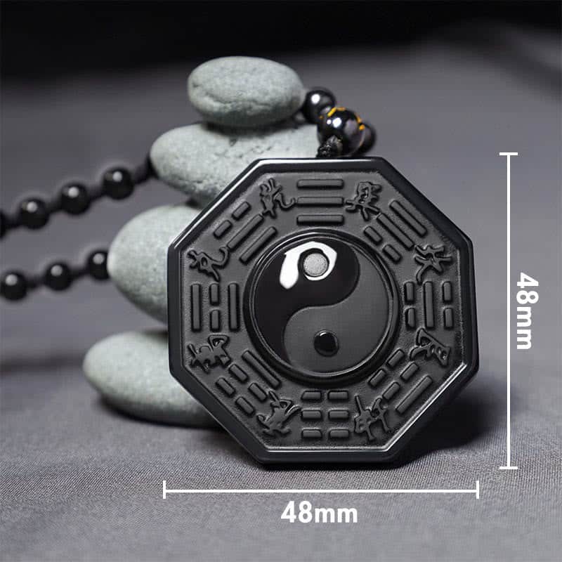 Natural Black Obsidian Yin Yang Bagua Pendant: Ultimate Protection & Balance Necklace