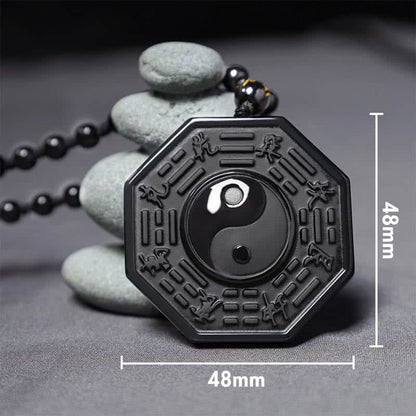 Natural Black Obsidian Yin Yang Bagua Pendant: Ultimate Protection & Balance Necklace
