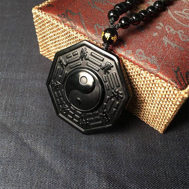 Natural Black Obsidian Yin Yang Bagua Pendant: Ultimate Protection & Balance Necklace