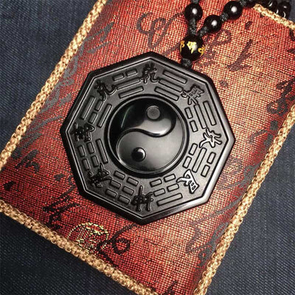 Natural Black Obsidian Yin Yang Bagua Pendant: Ultimate Protection & Balance Necklace