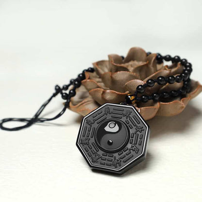 Natural Black Obsidian Yin Yang Bagua Pendant: Ultimate Protection & Balance Necklace