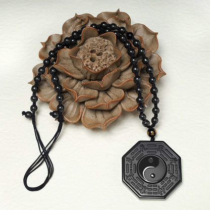 Natural Black Obsidian Yin Yang Bagua Pendant: Ultimate Protection & Balance Necklace
