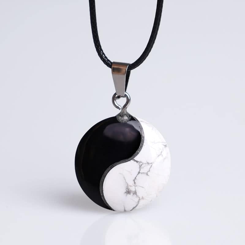 Natural Obsidian & White Turquoise Yin Yang Pendant Necklace: Harmony & Peace