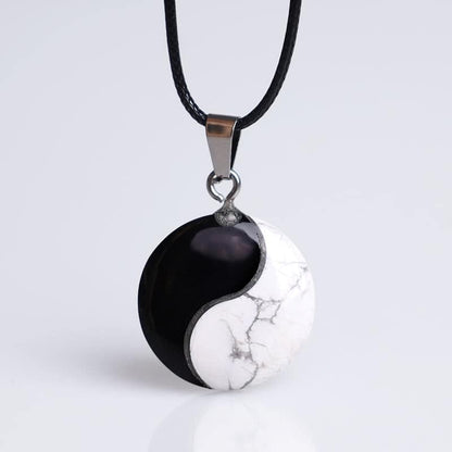Natural Obsidian & White Turquoise Yin Yang Pendant Necklace: Harmony & Peace