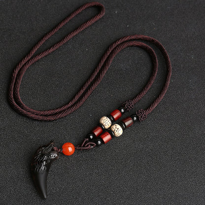 Natural Ice Obsidian Wolf Tooth Necklace: Courage & Protection Amulet