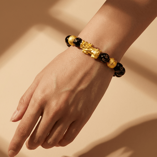 Feng Shui Black Obsidian Pixiu Bracelet: Wealth & Protection Mantra