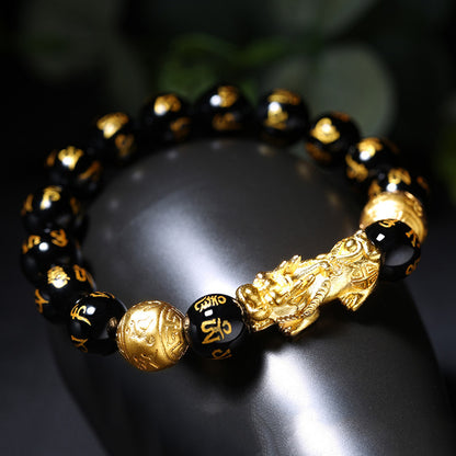 Feng Shui Black Obsidian Pixiu Bracelet: Wealth & Protection Mantra