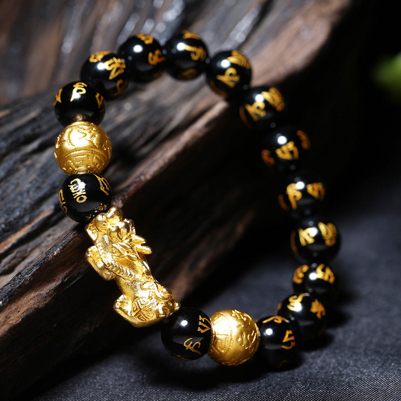 Feng Shui Black Obsidian Pixiu Bracelet: Wealth & Protection Mantra