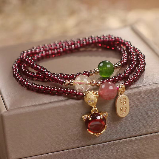 Natural Red Garnet Multi-Layer Bracelet: Love & Vitality Charm