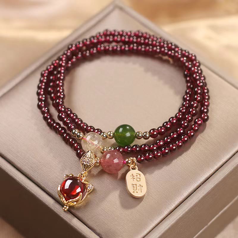 Natural Red Garnet Multi-Layer Bracelet: Love & Vitality Charm