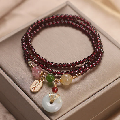 Natural Red Garnet Multi-Layer Bracelet: Love & Vitality Charm