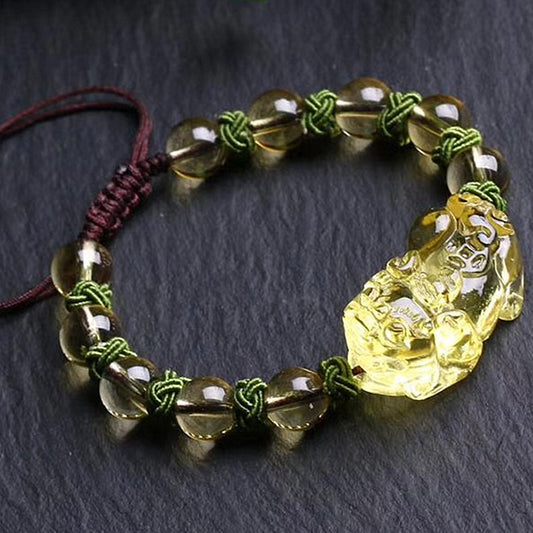 Natural Citrine Pixiu Braided Bracelet: Wealth & Protection Charm