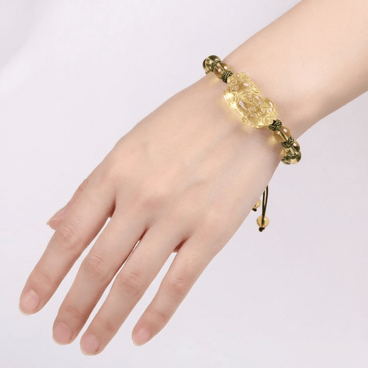 Natural Citrine Pixiu Braided Bracelet: Wealth & Protection Charm
