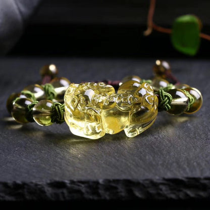 Natural Citrine Pixiu Braided Bracelet: Wealth & Protection Charm