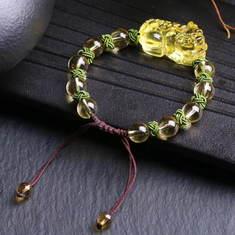 Natural Citrine Pixiu Braided Bracelet: Wealth & Protection Charm