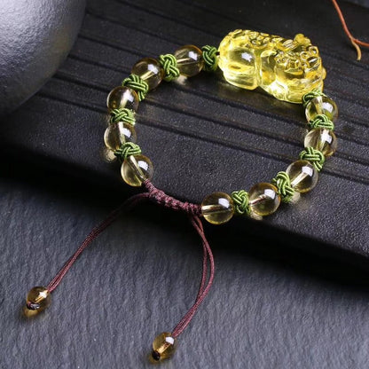 Natural Citrine Pixiu Braided Bracelet: Wealth & Protection Charm