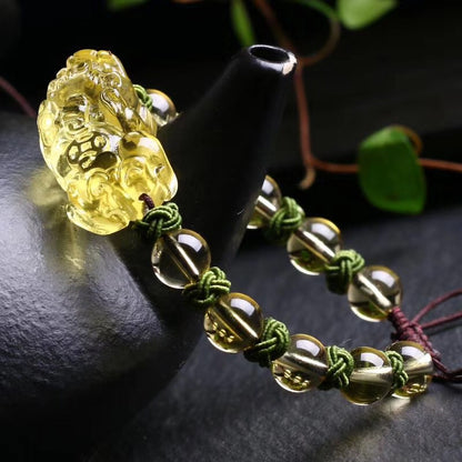 Natural Citrine Pixiu Braided Bracelet: Wealth & Protection Charm