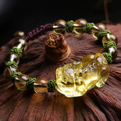 Natural Citrine Pixiu Braided Bracelet: Wealth & Protection Charm