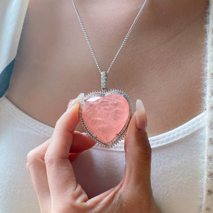 Natural Rose Quartz Heart Pendant Necklace: Love & Harmony