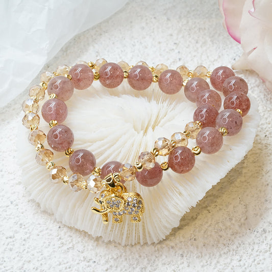 Strawberry Quartz Elephant Charm Bracelet: Joy & Love Energy