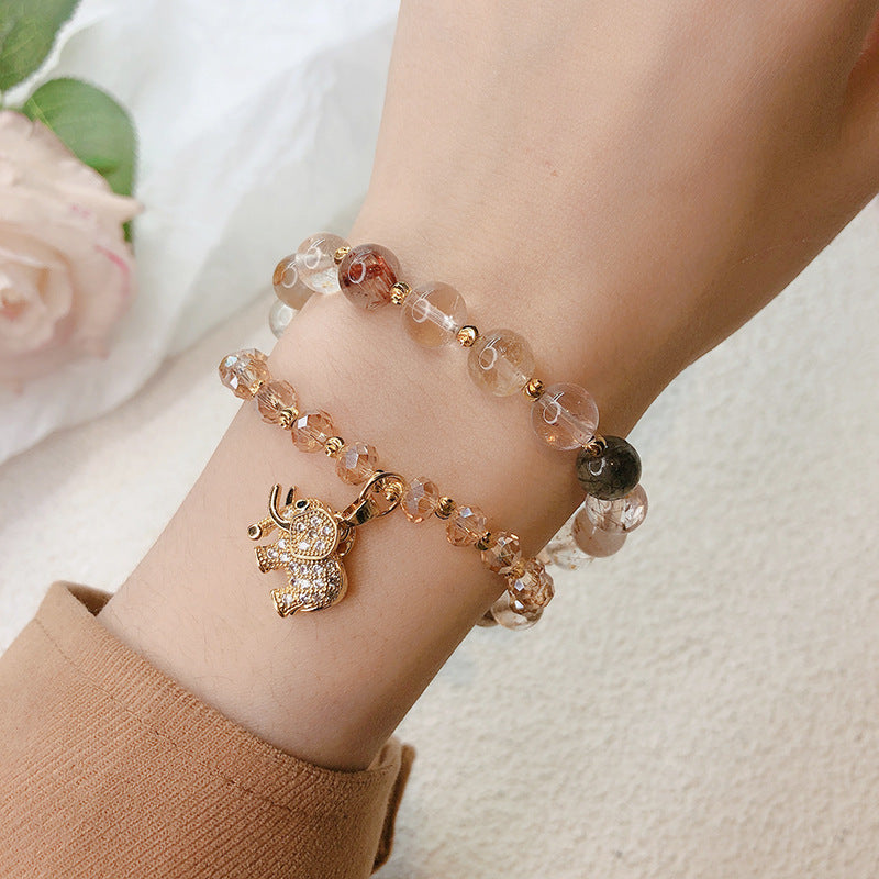 Strawberry Quartz Elephant Charm Bracelet: Joy & Love Energy