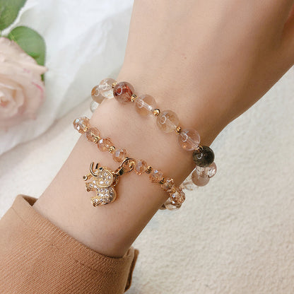 Strawberry Quartz Elephant Charm Bracelet: Joy & Love Energy