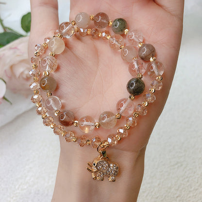 Strawberry Quartz Elephant Charm Bracelet: Joy & Love Energy