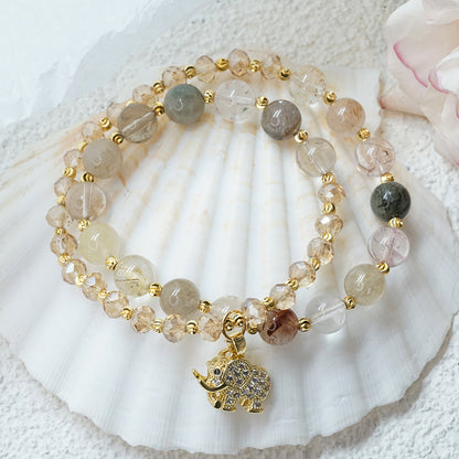 Strawberry Quartz Elephant Charm Bracelet: Joy & Love Energy