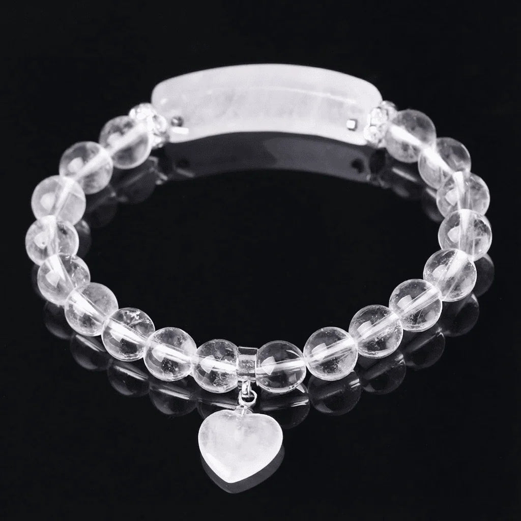 Natural Crystal Heart Charm Bracelet: Love & Healing Energy