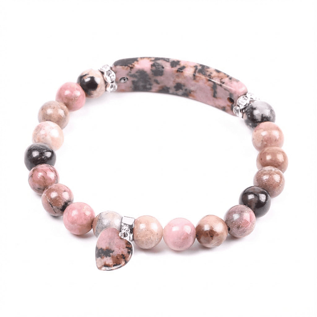 Natural Crystal Heart Charm Bracelet: Love & Healing Energy