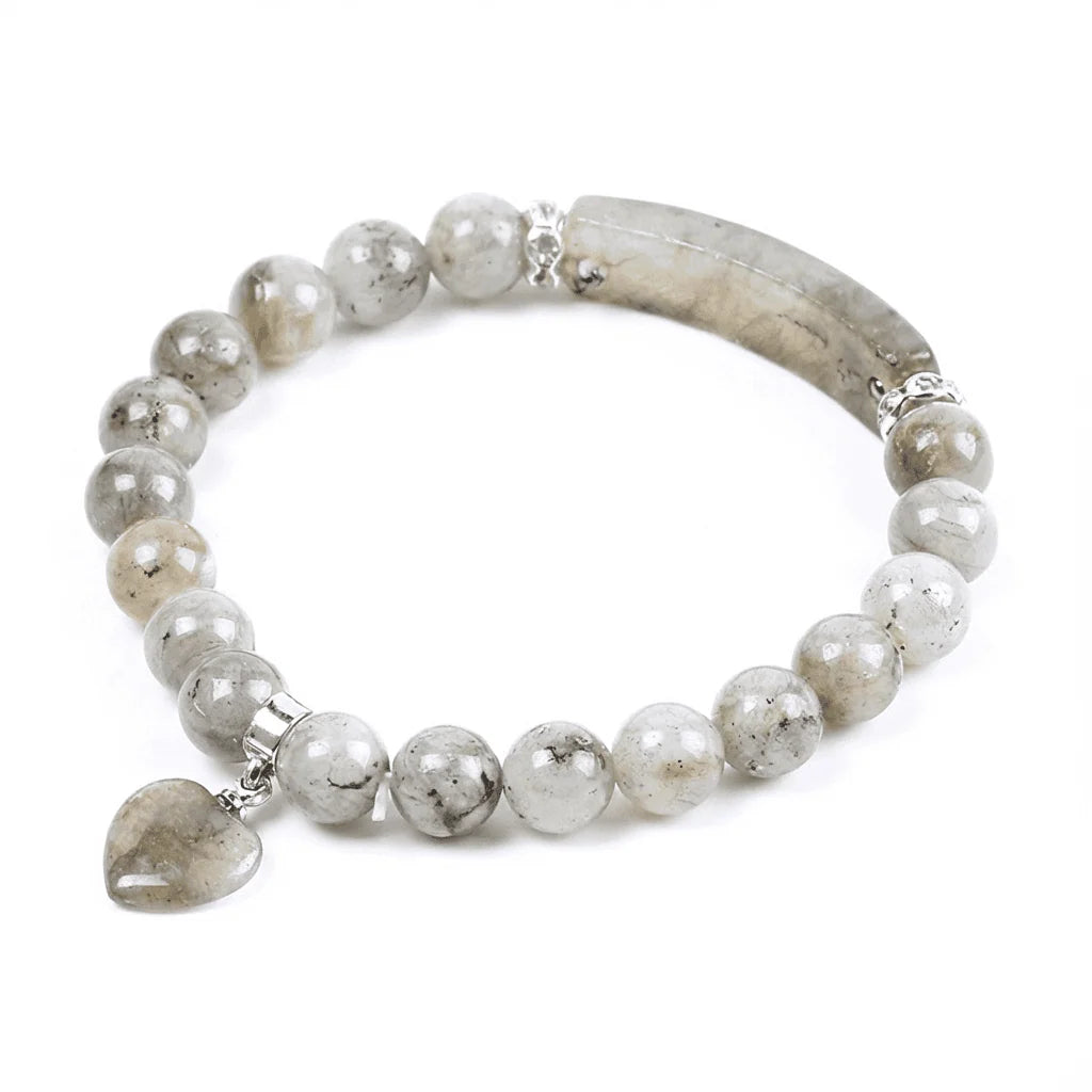 Natural Crystal Heart Charm Bracelet: Love & Healing Energy