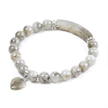 Natural Crystal Heart Charm Bracelet: Love & Healing Energy