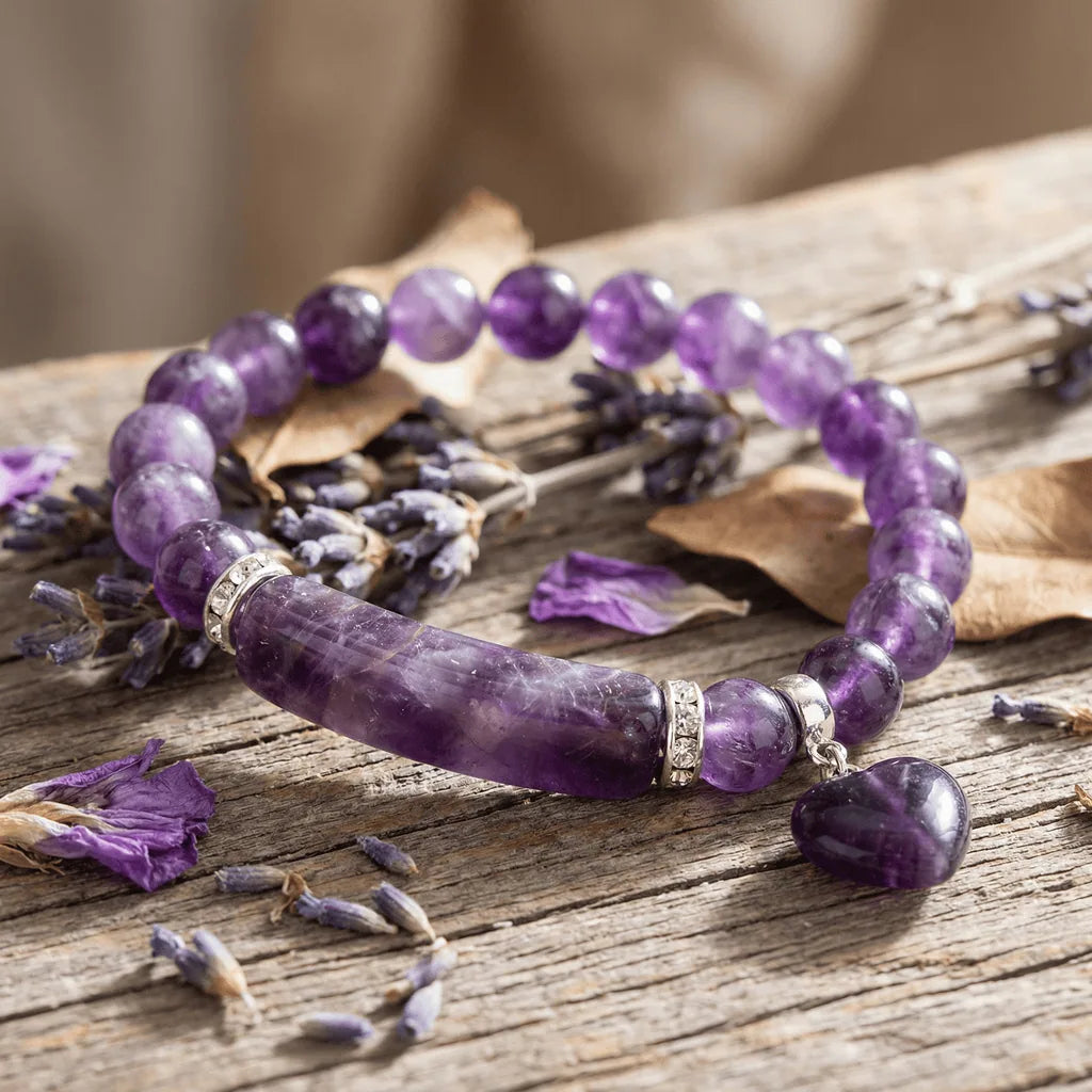 Natural Crystal Heart Charm Bracelet: Love & Healing Energy
