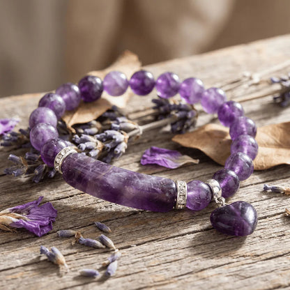 Natural Crystal Heart Charm Bracelet: Love & Healing Energy