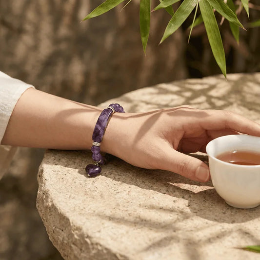 Natural Crystal Heart Charm Bracelet: Love & Healing Energy