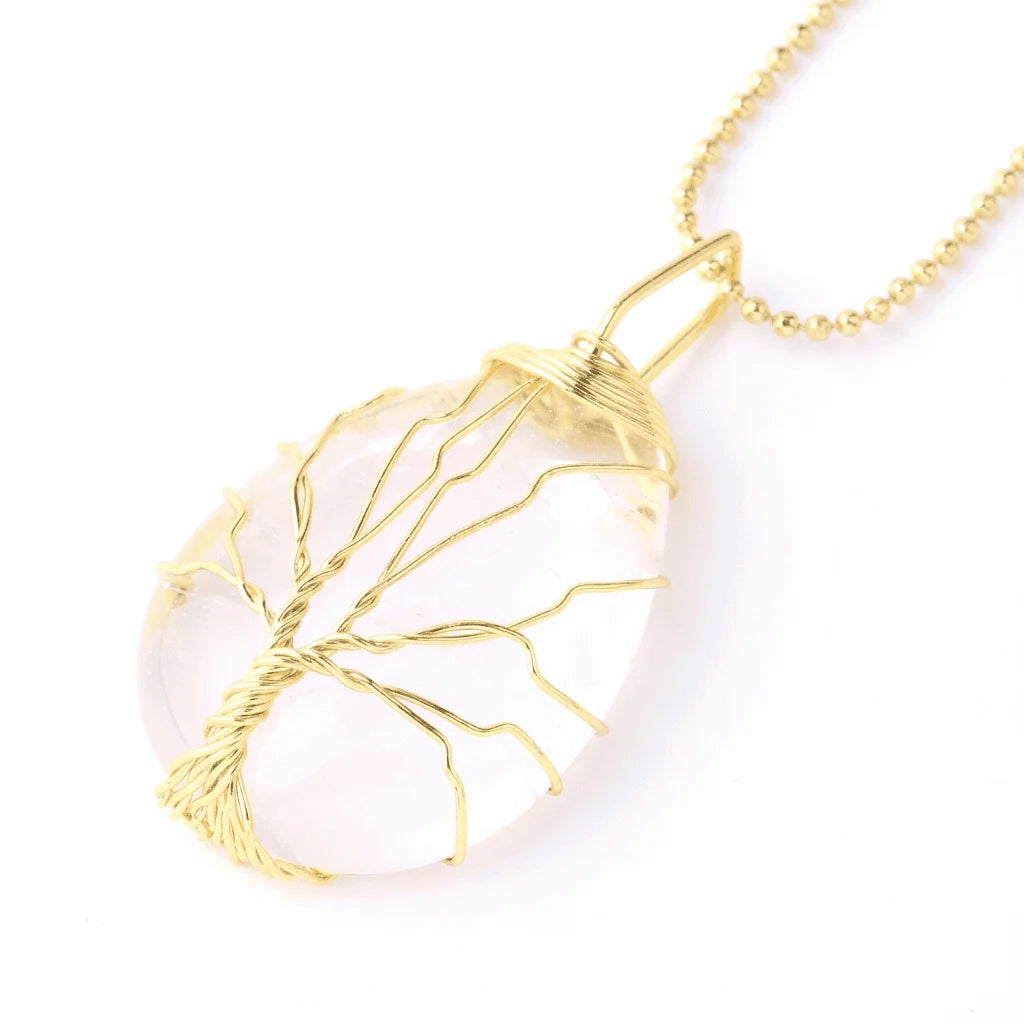 Natural Crystal Teardrop Necklace: Healing & Harmony