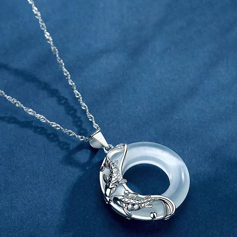 White Jade Koi Fish Necklace: Lucky Charm for Success