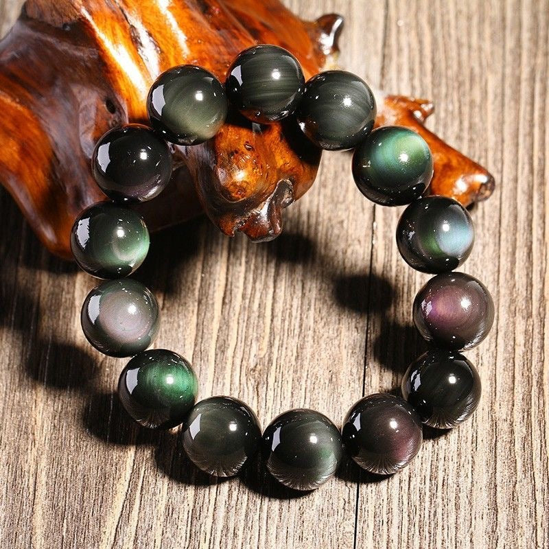 Natural Green Eye Obsidian Bracelet: Wealth & Protection