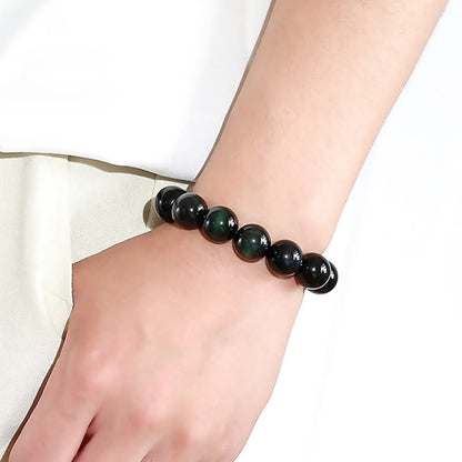 Natural Green Eye Obsidian Bracelet: Wealth & Protection