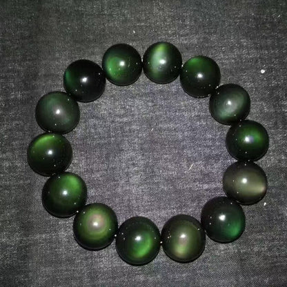 Natural Green Eye Obsidian Bracelet: Wealth & Protection