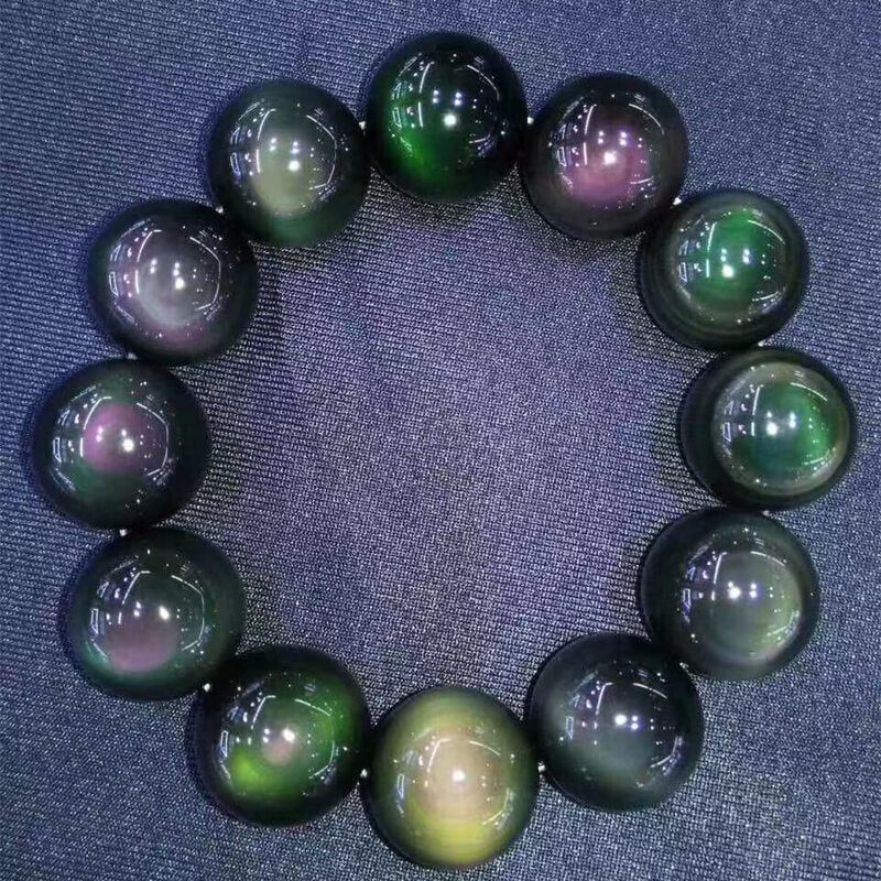 Natural Green Eye Obsidian Bracelet: Wealth & Protection