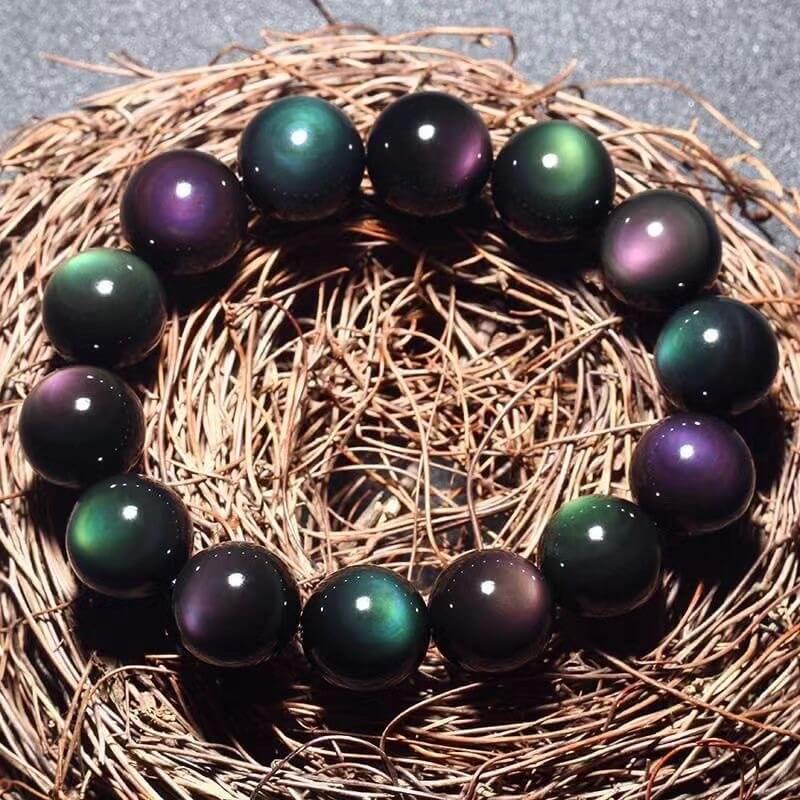 Natural Green Eye Obsidian Bracelet: Wealth & Protection