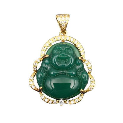 Green Jade Laughing Buddha Necklace: Joy & Good Luck